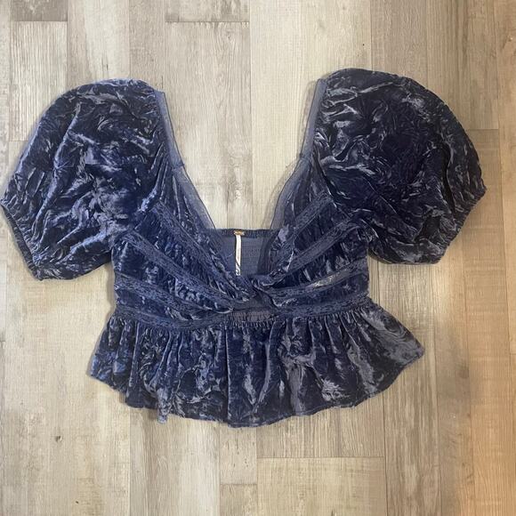 Free People Yours Truly velvet peplum top in purplish/blue size Medium - Picture 14 of 15